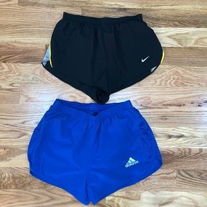 2 pairs of running shorts - nike and adidas